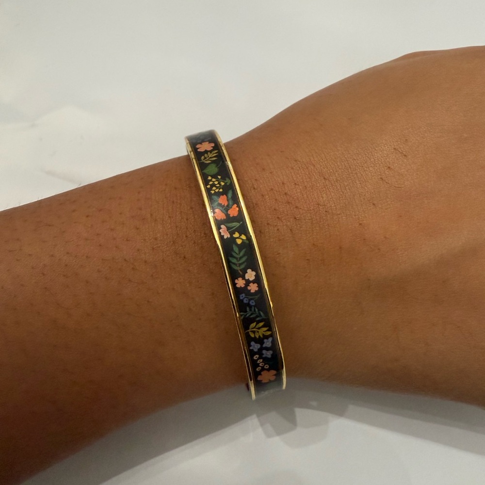 Rifle Paper Co. Black Floral Enamel and Gold Bangle Bracelet